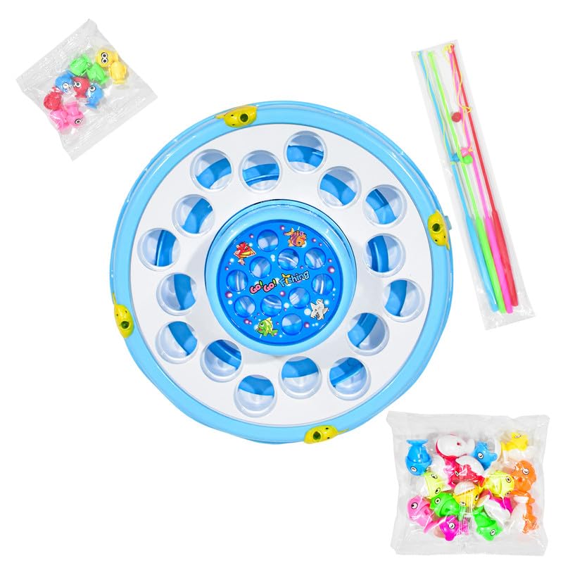 Fishing Game With Aquarium Toy Set with Fish & Fishing Poles & Rotating Board with Music