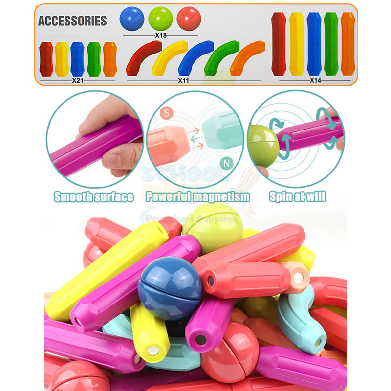 64 PCS Magnetic Blocks Set Toy Magnetic Bar Constructor Building Blocks