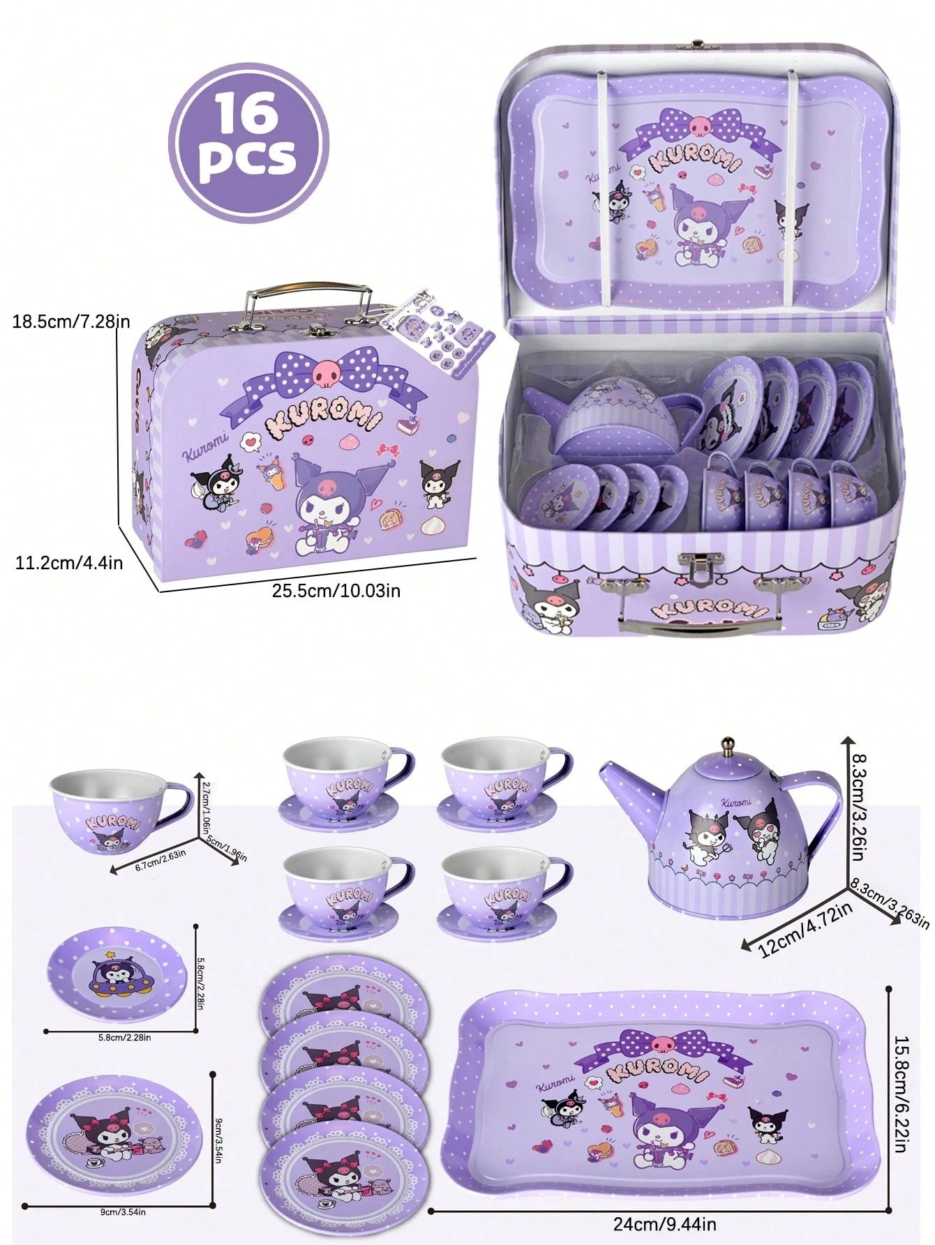 Tea Party Set,16PCS Kids Tea Party Set Tin Teapot Cup