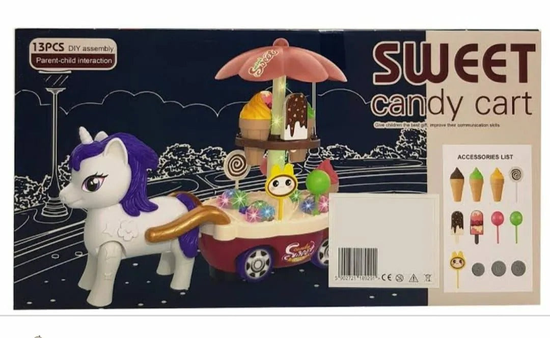 Ice Cream Cart Trolley Toy Unicorn Music n Light Plastic Cart Candy Cart