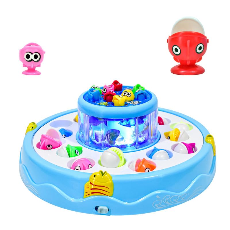 Fishing Game With Aquarium Toy Set with Fish & Fishing Poles & Rotating Board with Music