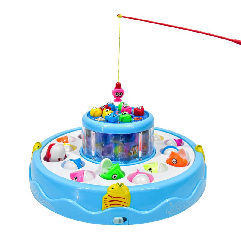 Fishing Game With Aquarium Toy Set with Fish & Fishing Poles & Rotating Board with Music