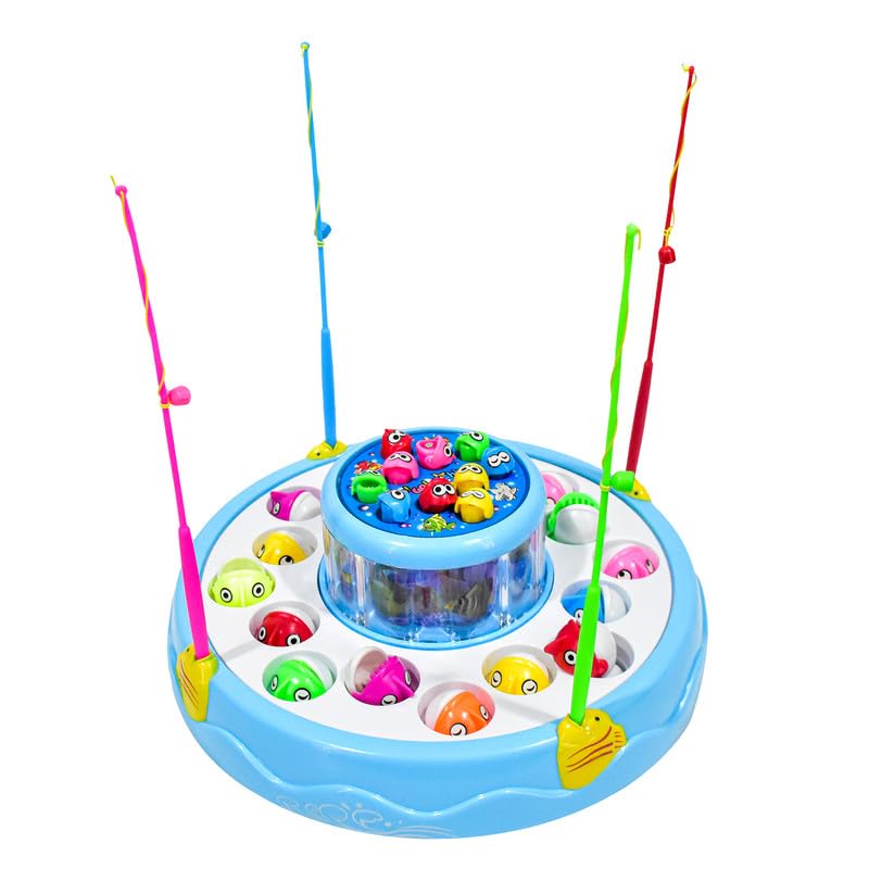 Fishing Game With Aquarium Toy Set with Fish & Fishing Poles & Rotating Board with Music