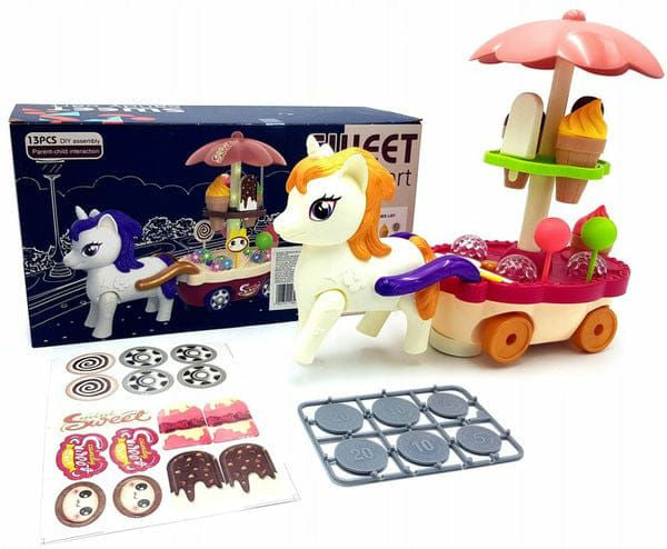Ice Cream Cart Trolley Toy Unicorn Music n Light Plastic Cart Candy Cart