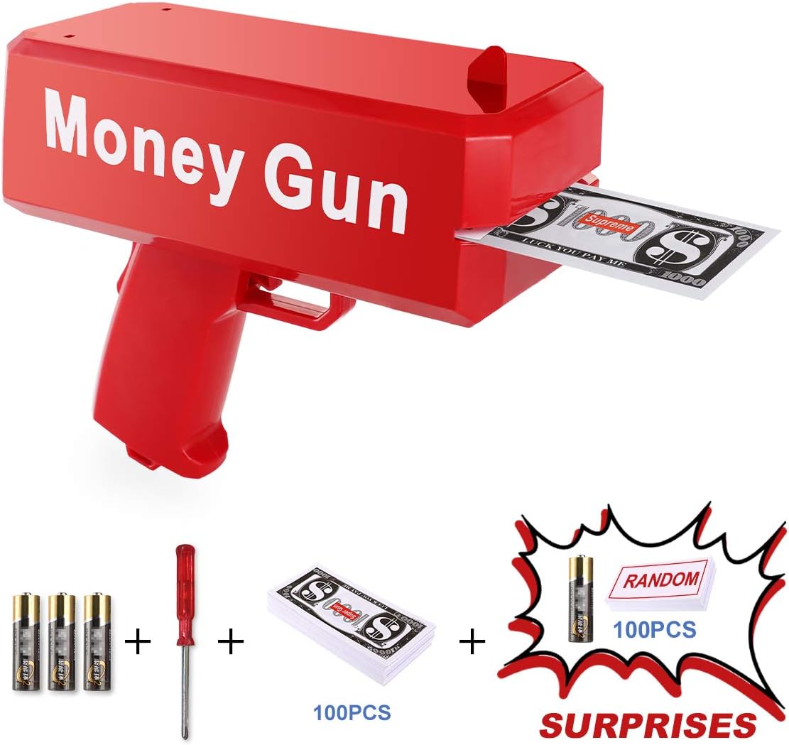 Money Rain_GunMachine with 100 Pcs Play Money Cash