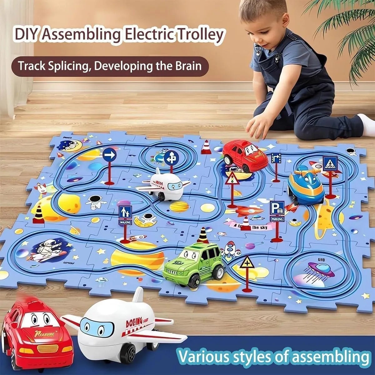 Railcar Puzzle Montessori Kids Toy 15 Pcs Magnetic Electric Racing Car Track Traffic Game