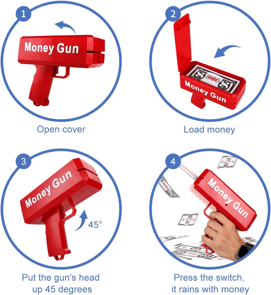 Money Rain_GunMachine with 100 Pcs Play Money Cash