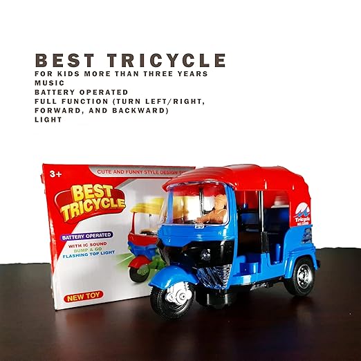 Tricycle Auto Rickshaw Toys with Attractive Light Sound Battery Operated