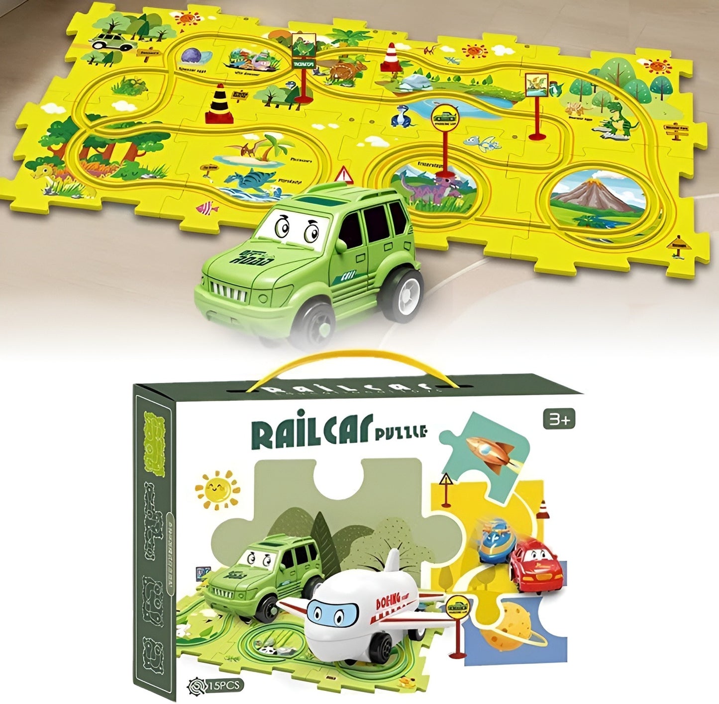 Railcar Puzzle Montessori Kids Toy 15 Pcs Magnetic Electric Racing Car Track Traffic Game