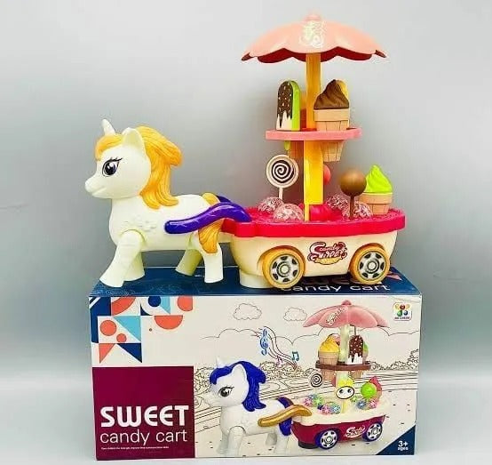 Ice Cream Cart Trolley Toy Unicorn Music n Light Plastic Cart Candy Cart