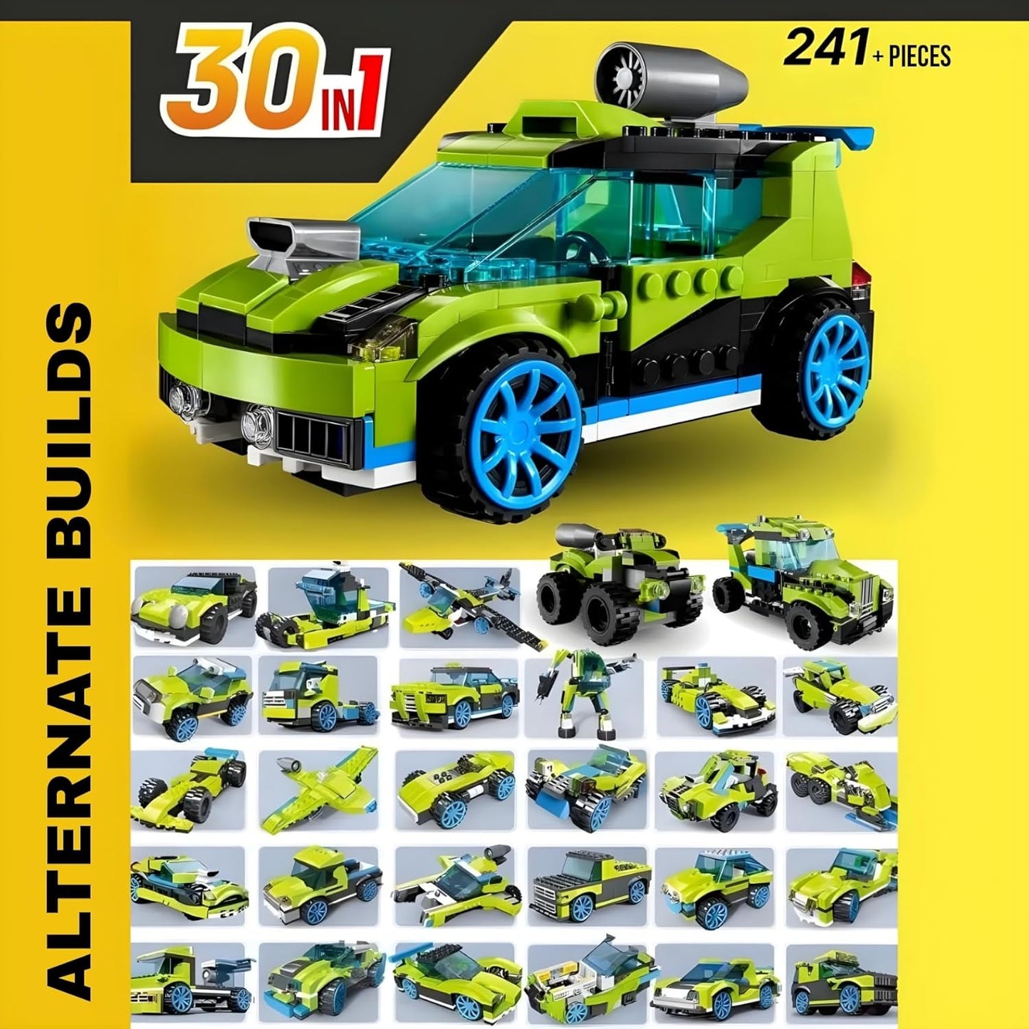 Rocket Rally Car Building Set 30-in-1 Race Car, Jet Truck & Quad Bike