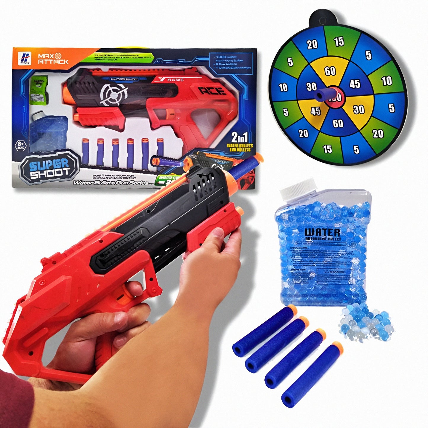 Max Attack Super Shoot 2 in 1 Water Bullets Gun Series