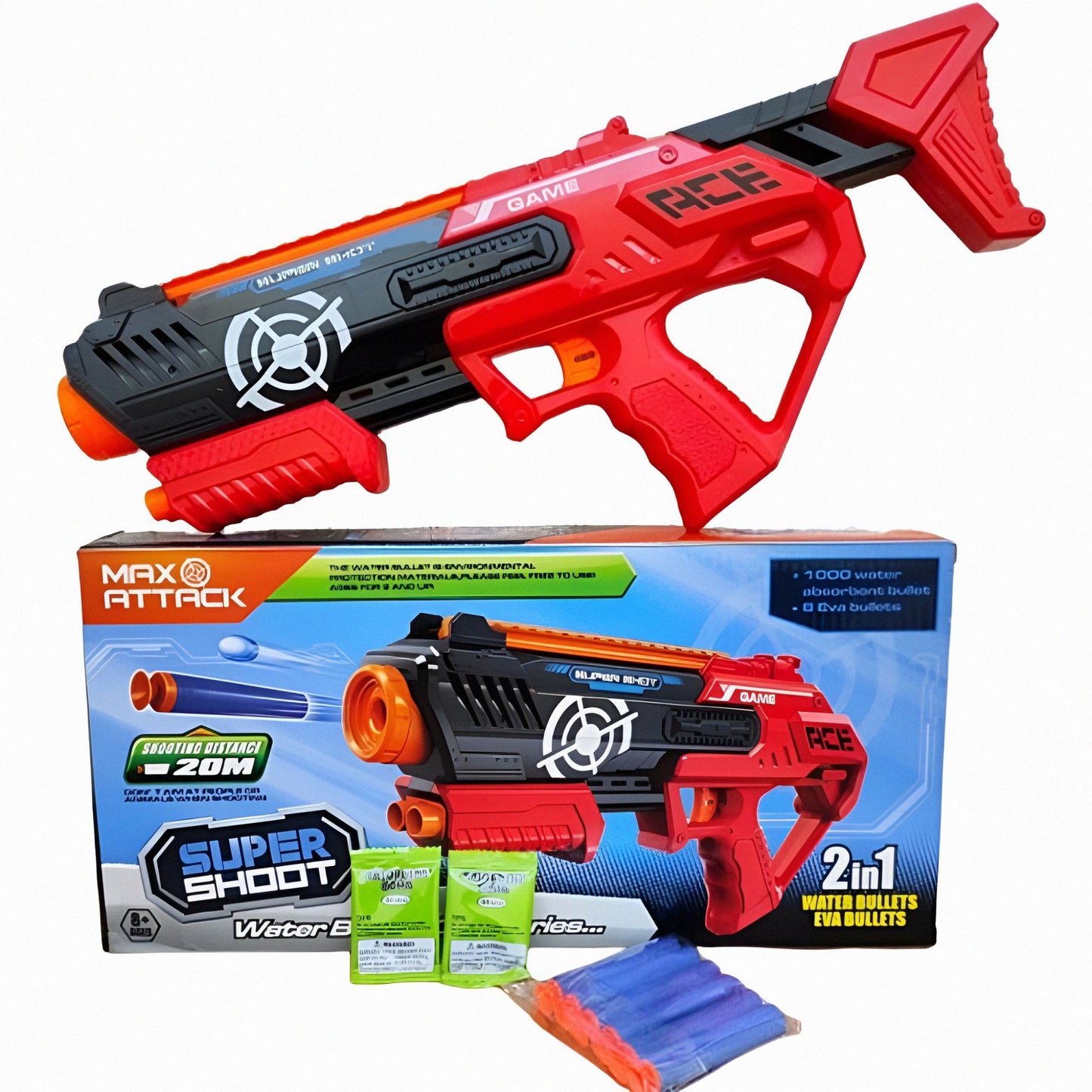 Max Attack Super Shoot 2 in 1 Water Bullets Gun Series