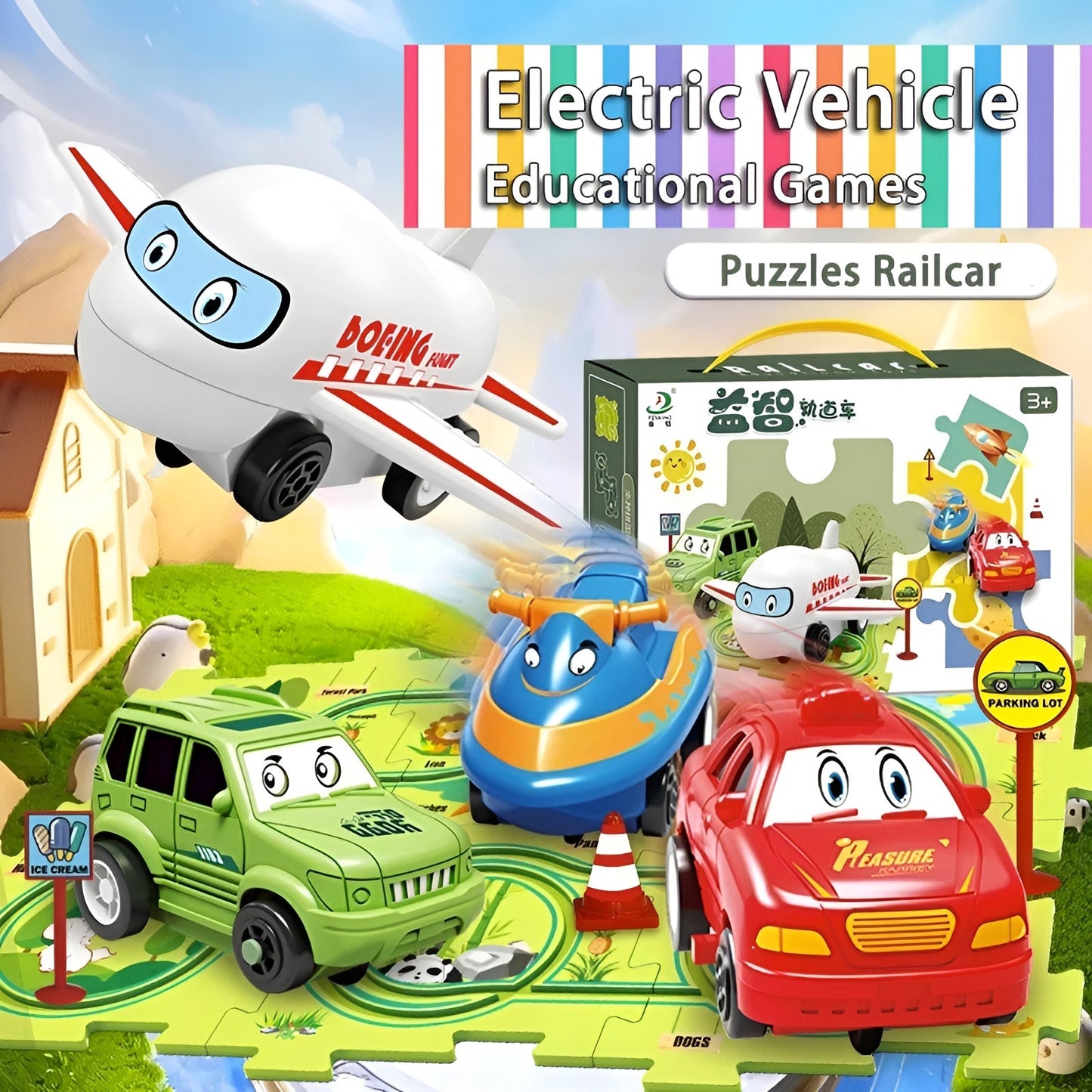 Railcar Puzzle Montessori Kids Toy 15 Pcs Magnetic Electric Racing Car Track Traffic Game