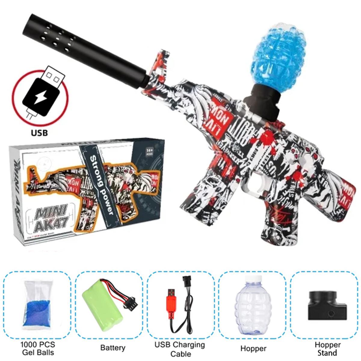 Mini A-47 Gel Blaster Rechargeable Electric Toy Gun With 1000 Pcs Gel Balls