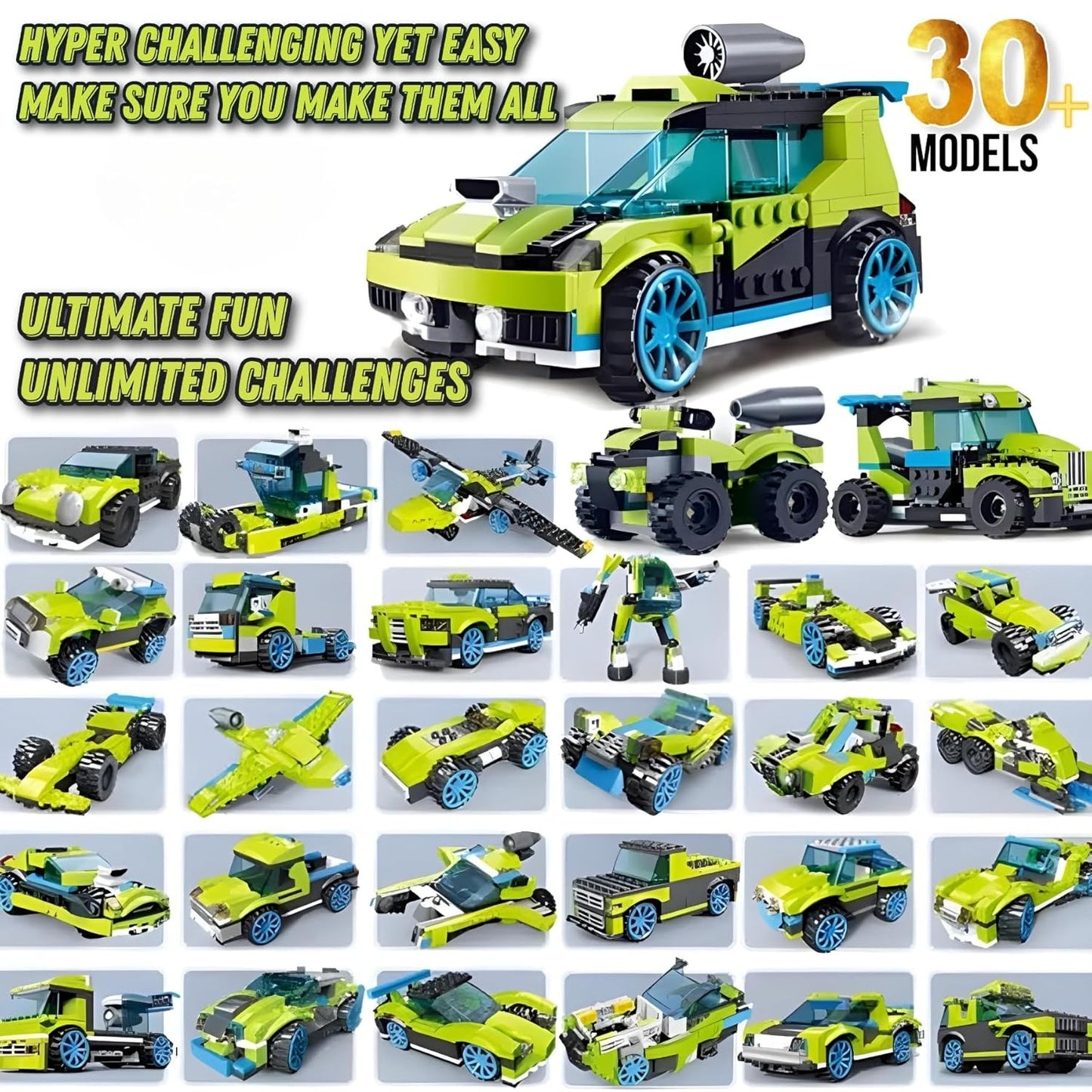 Rocket Rally Car Building Set 30-in-1 Race Car, Jet Truck & Quad Bike