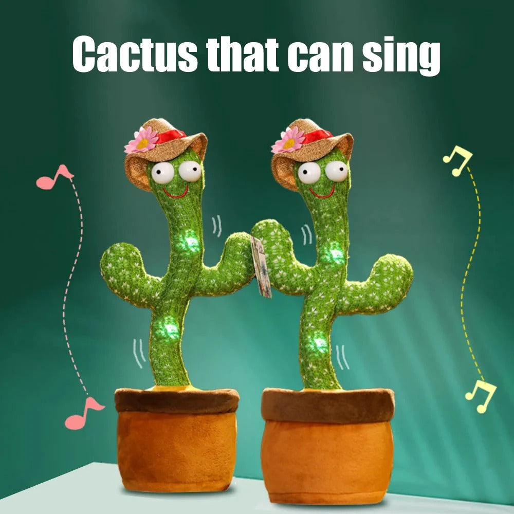 Dancing Cactus CELL + CHARGEABLE Plush Toy Singing and Dancing with Record and Repeat Functions with Light effects