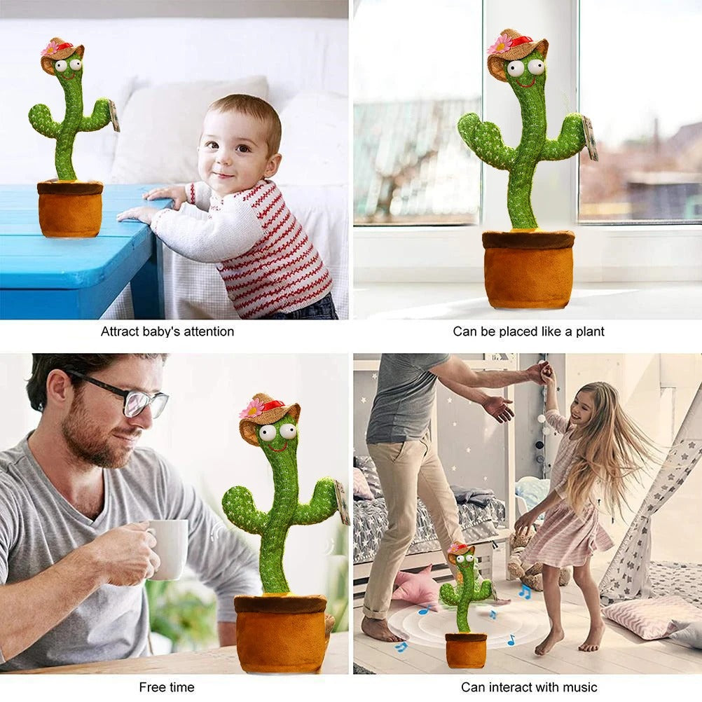 Dancing Cactus CELL + CHARGEABLE Plush Toy Singing and Dancing with Record and Repeat Functions with Light effects