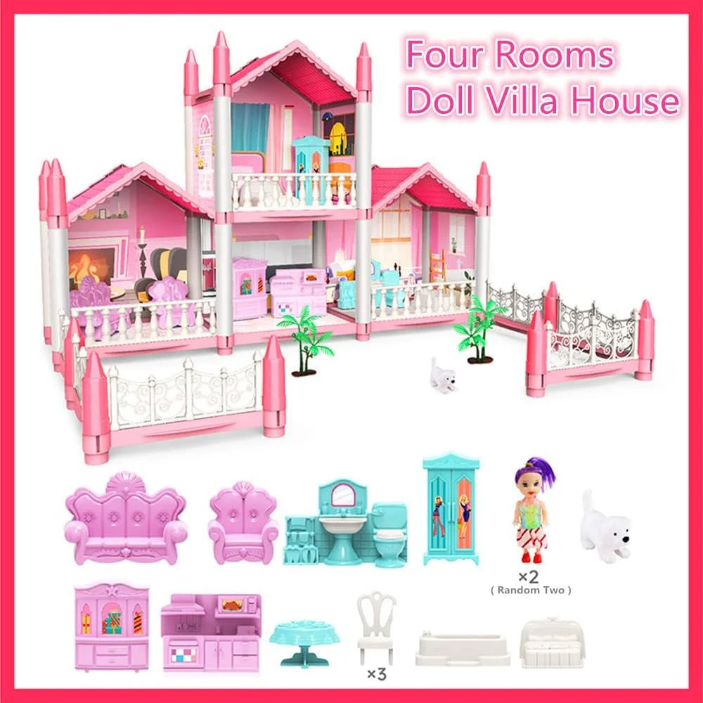 4 Rooms Doll House Villa Set For Kids