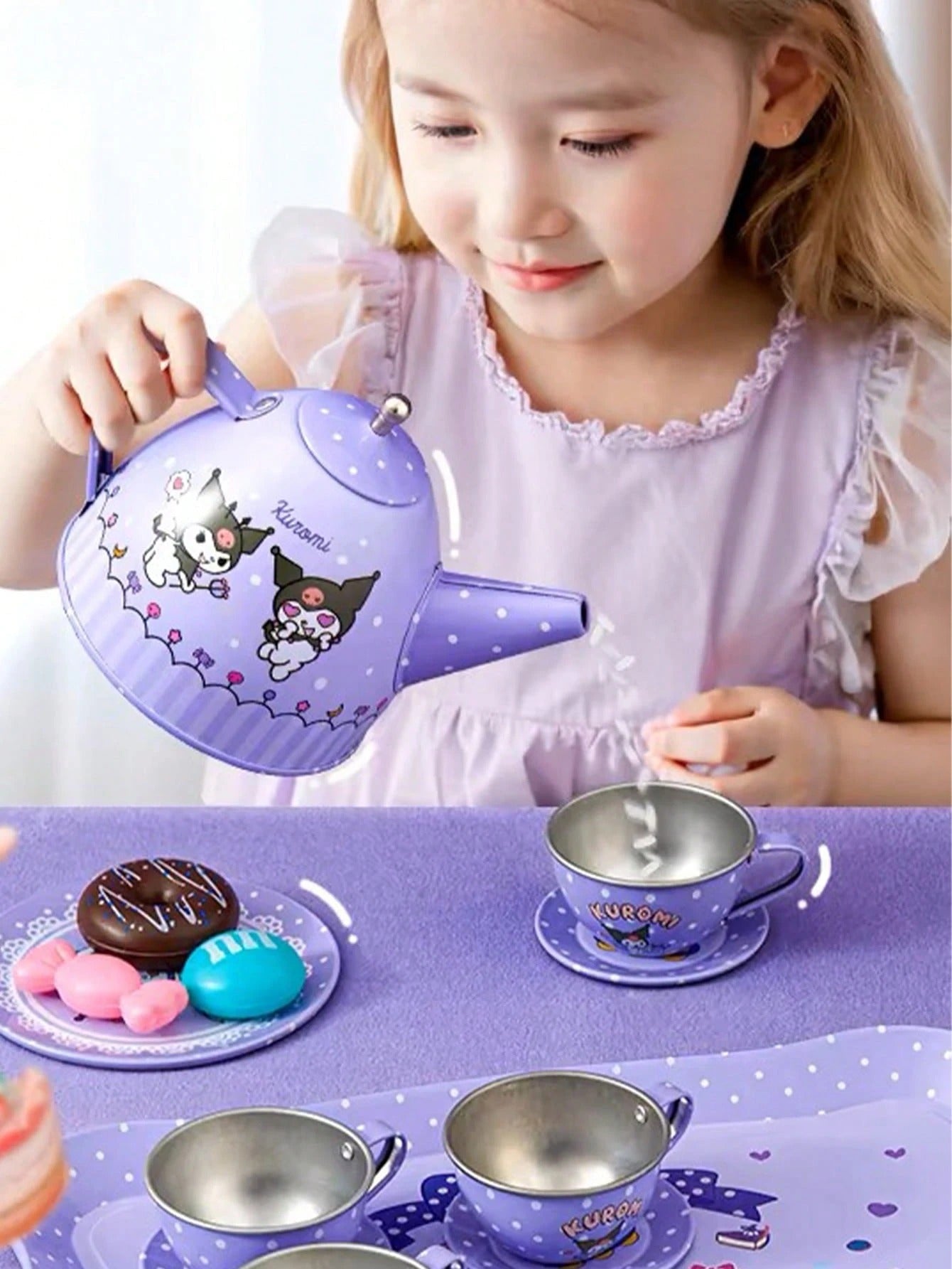 Tea Party Set,16PCS Kids Tea Party Set Tin Teapot Cup