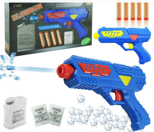 2 in 1 Water Crystal Balls And Soft Dart Blowing Gun Toy - Blow Toy Gun With Water Balls Filled Bottle And Nerf Bullets