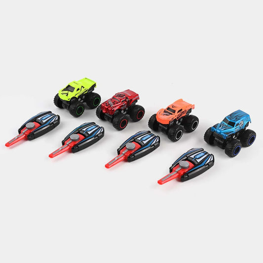 HOT WHEEL MONSTER TRUCK PACK OF 4 WITH REMOTE LAUNCHER