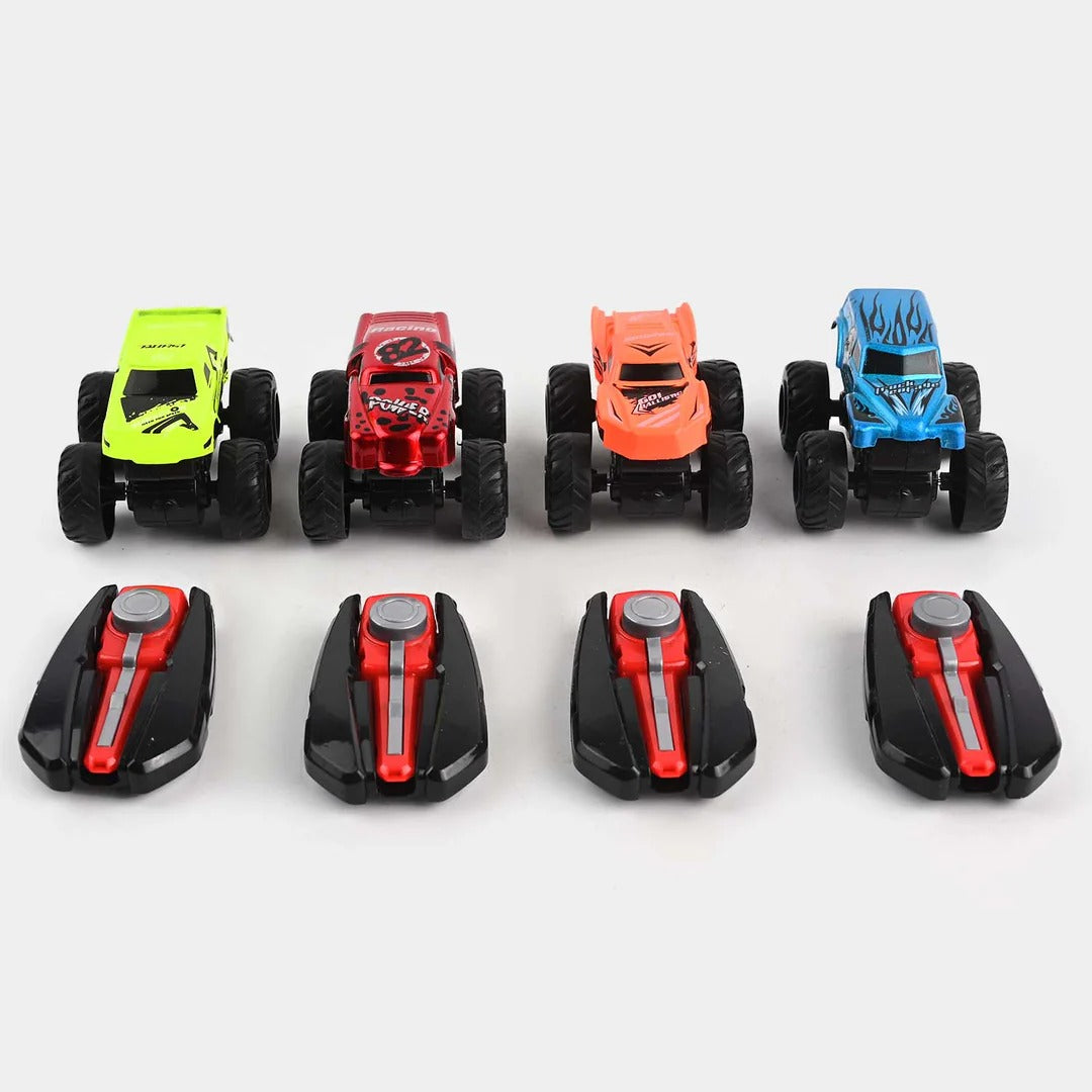 HOT WHEEL MONSTER TRUCK PACK OF 4 WITH REMOTE LAUNCHER