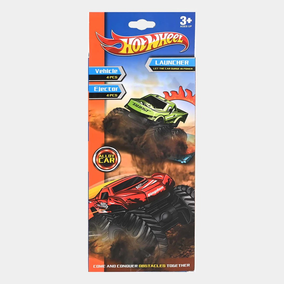 HOT WHEEL MONSTER TRUCK PACK OF 4 WITH REMOTE LAUNCHER