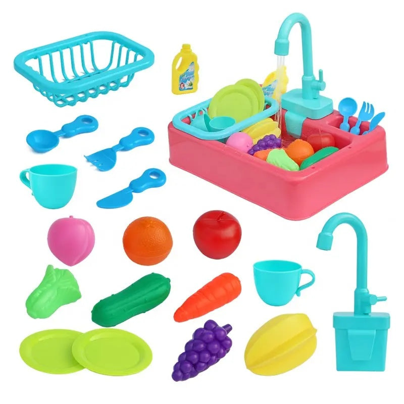 Kitchen Sink Playset 18pcs Interactive, Electric circulation pumping