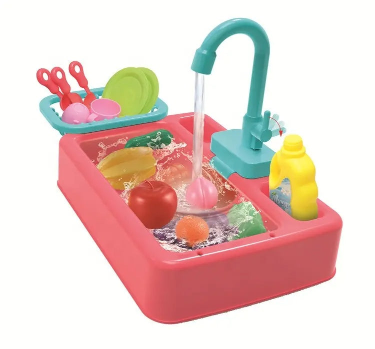 Kitchen Sink Playset 18pcs Interactive, Electric circulation pumping