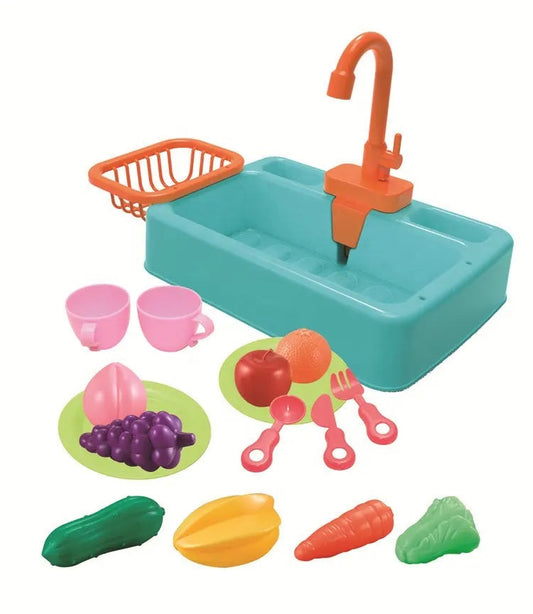 Kitchen Sink Playset 18pcs Interactive, Electric circulation pumping