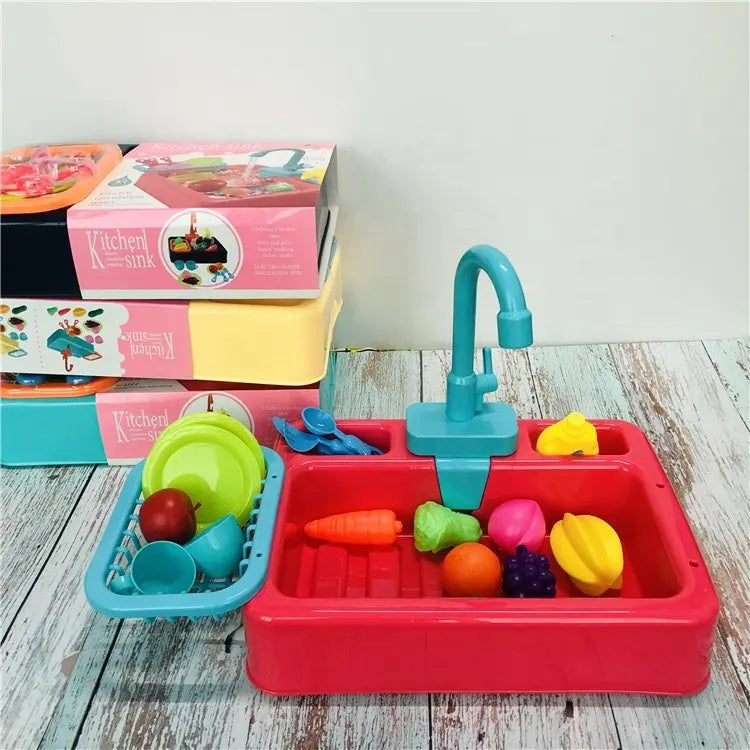 Kitchen Sink Playset 18pcs Interactive, Electric circulation pumping
