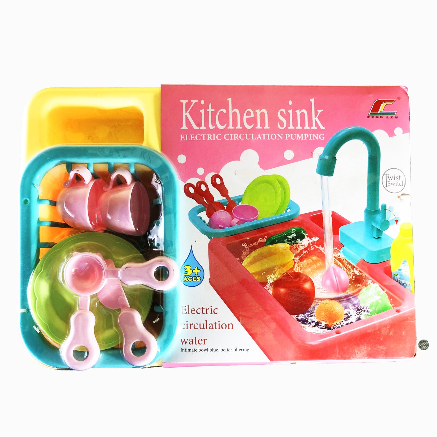 Kitchen Sink Playset 18pcs Interactive, Electric circulation pumping